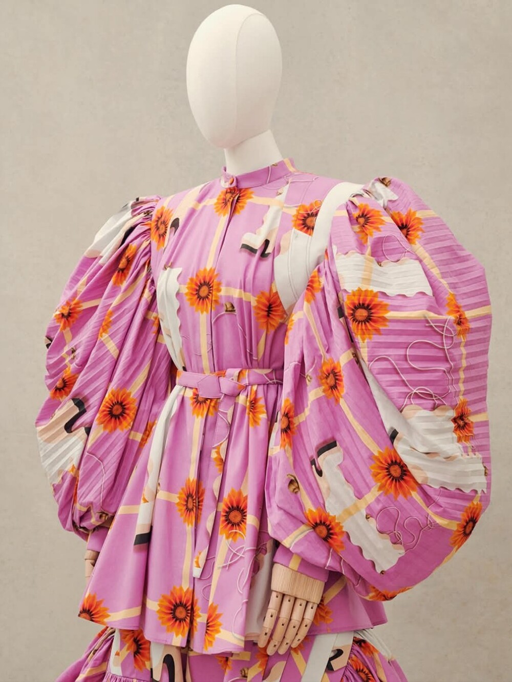 ICONIC PINK PLEATED VOLUMINOUS COTTON SLEEVE MINI DRESS FROM LOEWE SP2021 SZ36IT - Picture 1 of 12